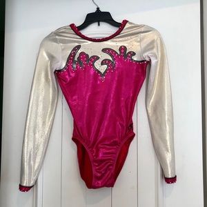 GK Pink and White Rhinestones Leotard